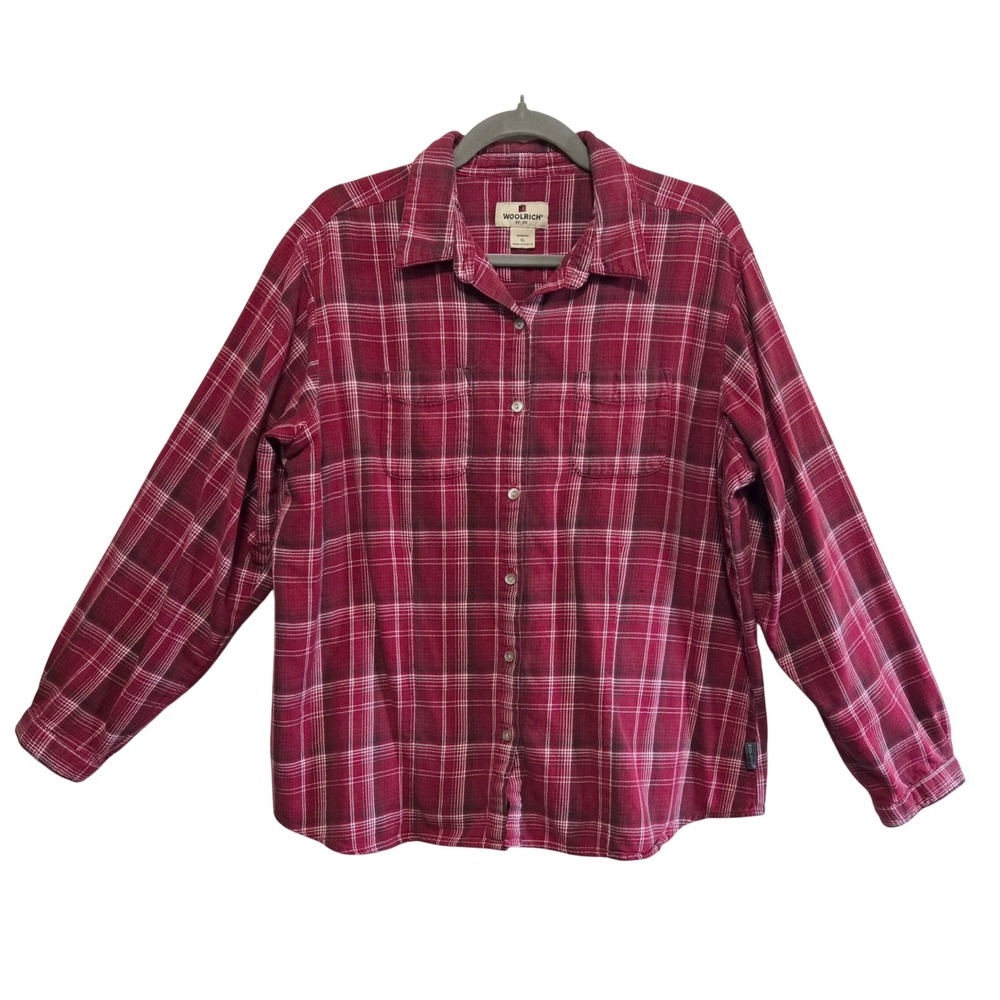 Woolrich Womens XL Cozy Red Plaid Flannel Button Down Shirt Cotton Long Sleeve